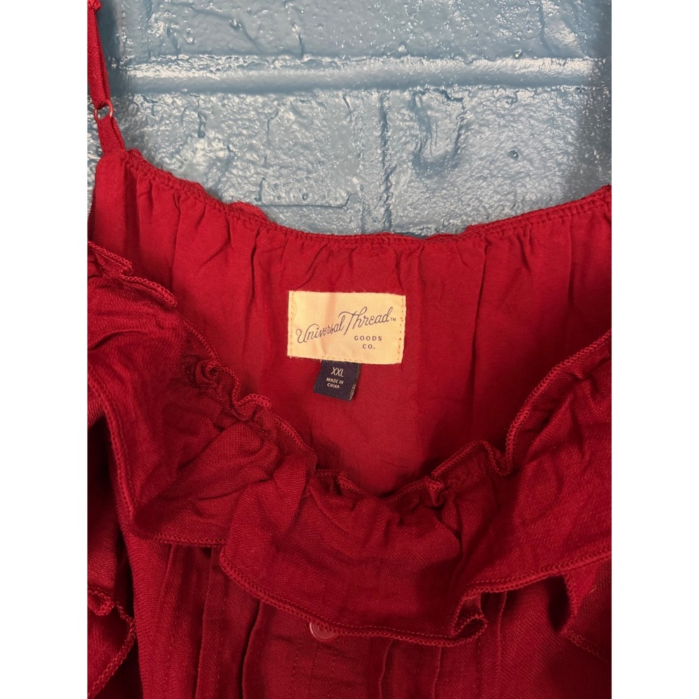 Universal Thread Maroon Red Ruffle Button Front Mini Dress XXL New With Tags - Picture 3 of 5